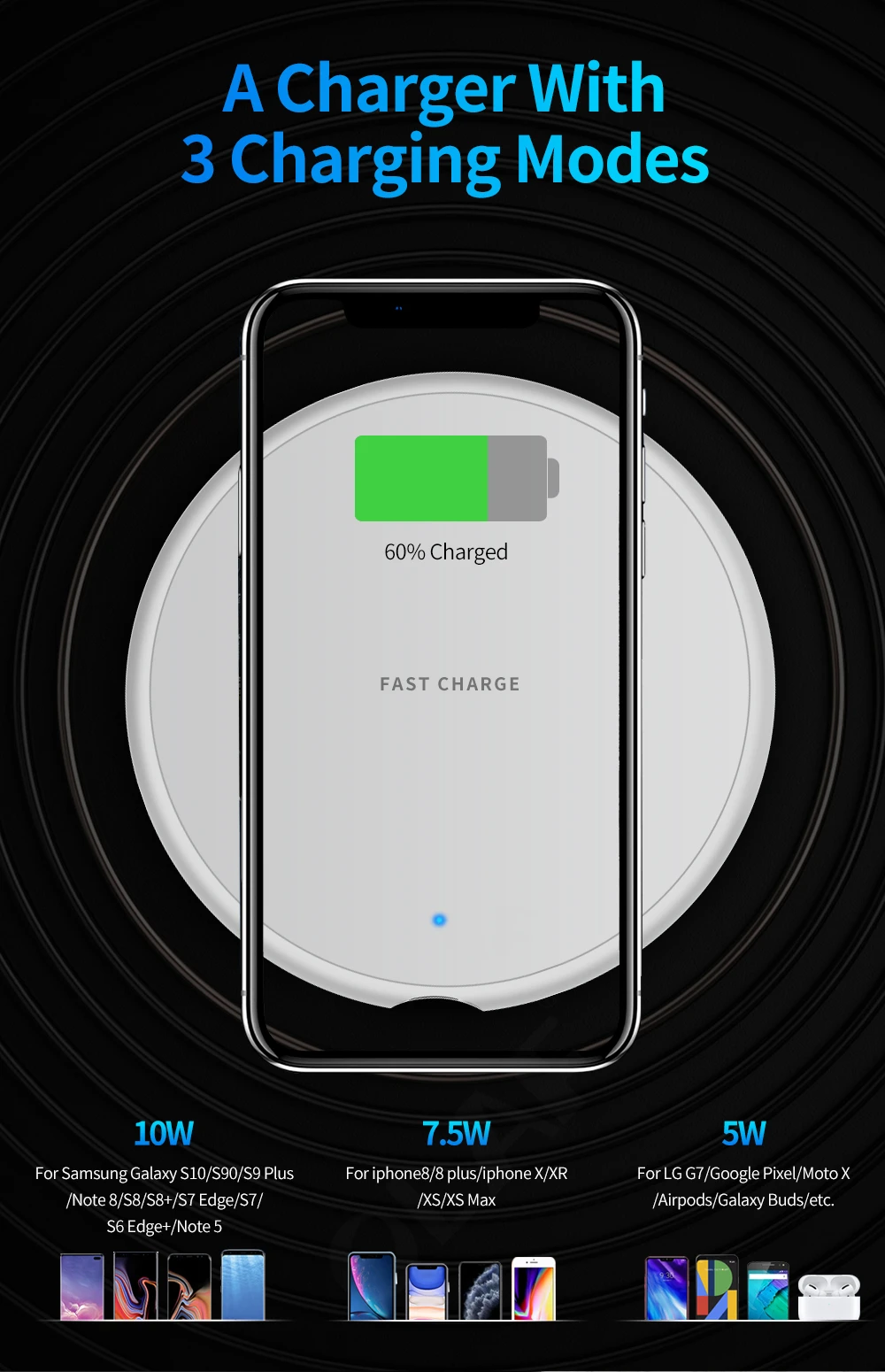 Wireless Charger 10W Quick Charge For iphone 8 Plus X XR Wireless Charging Adapter For Samsung S8 S9 Fast Qi Wireless Charger 46