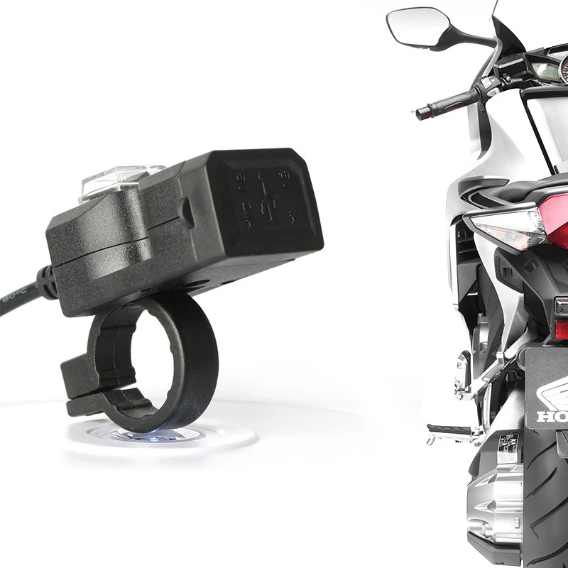 Dual USB 9V-24V Motorcycle Handlebar Charger Socket With Switch Waterproof Double Mounts Adapter Smart Charging Bracket