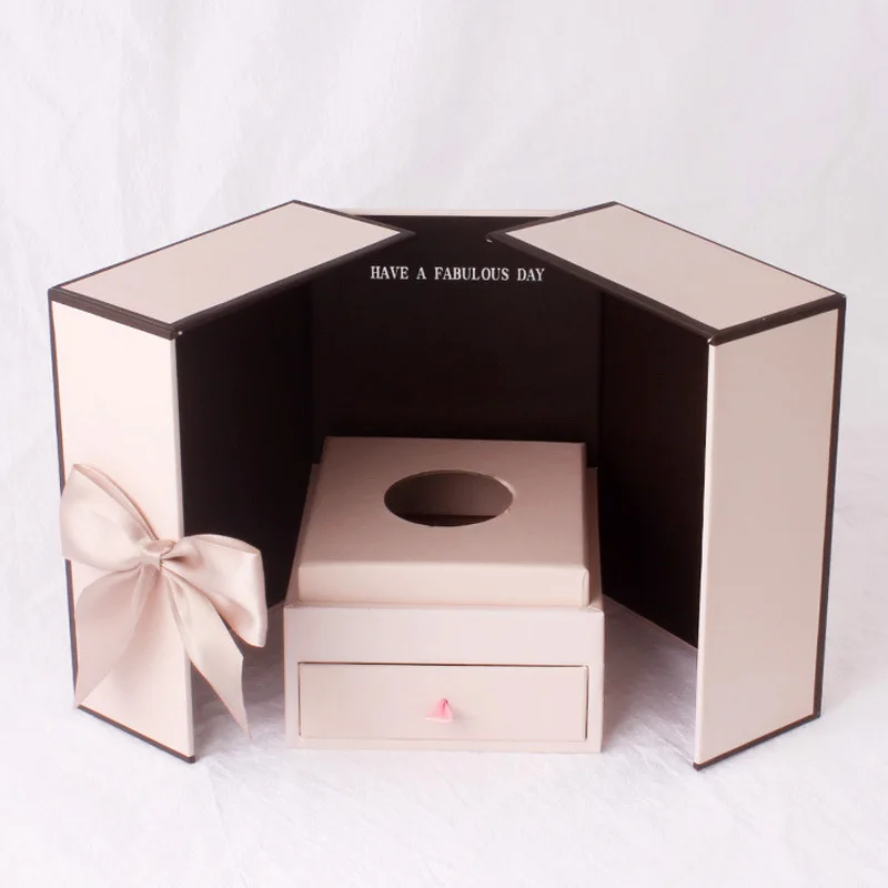 Pink box Valentine's Day Gifts Artificial Flowers Teddy Bear Rose Two Door Gifts Box Girlfriend Birthday Women Anniversary Wedding gifts - Color: Pink box