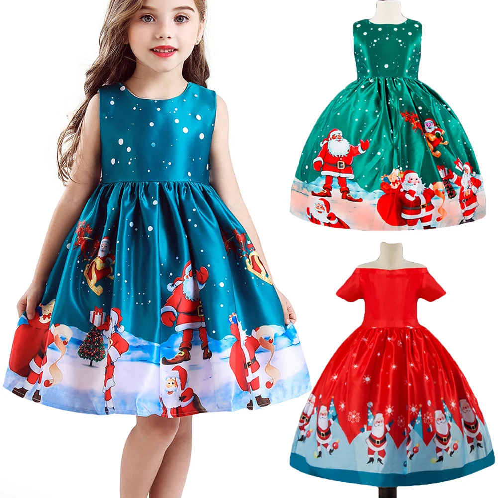 Г. Летняя одежда для малышей элегантное рождественское платье для маленьких девочек вечерние платья с принтом Санта Клауса, торжественное платье От 2 до 10 лет