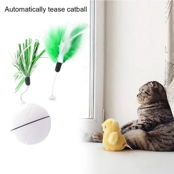 

Newest Electric Cat Toy Ball Led Automatic Scrolling Funny Cat Ball Feather Rechargeable Battery For Small Dogs Pet Accessories