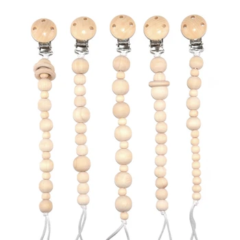 

1PCS Color Random Baby Wood Beaded Pacifier Clip Dummy Chain Nipple Holder Infant Soother Teether For Infant Feeding