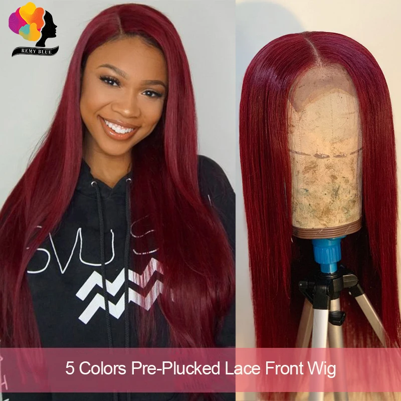 Remyblue 99J Red Burgundy Lace Front Human Hair Wigs for Black Straight Hair Lace Front Wig Ombre Peruvian Remy Human Hair Wigs