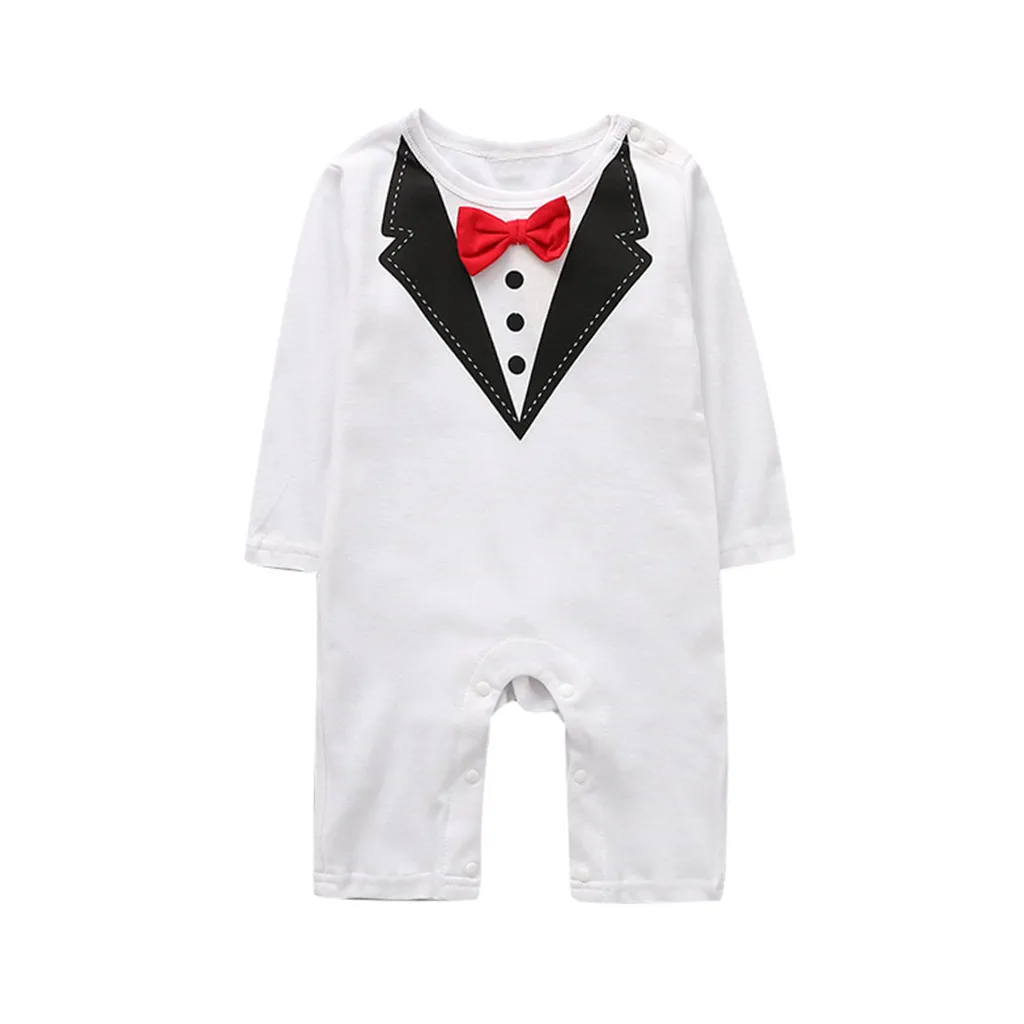 Костюм Джентльмена для новорожденных и маленьких мальчиков; комбинезон с галстуком-бабочкой; комбинезон; комплекты одежды; удобная хлопковая одежда для новорожденных мальчиков - Цвет: Белый