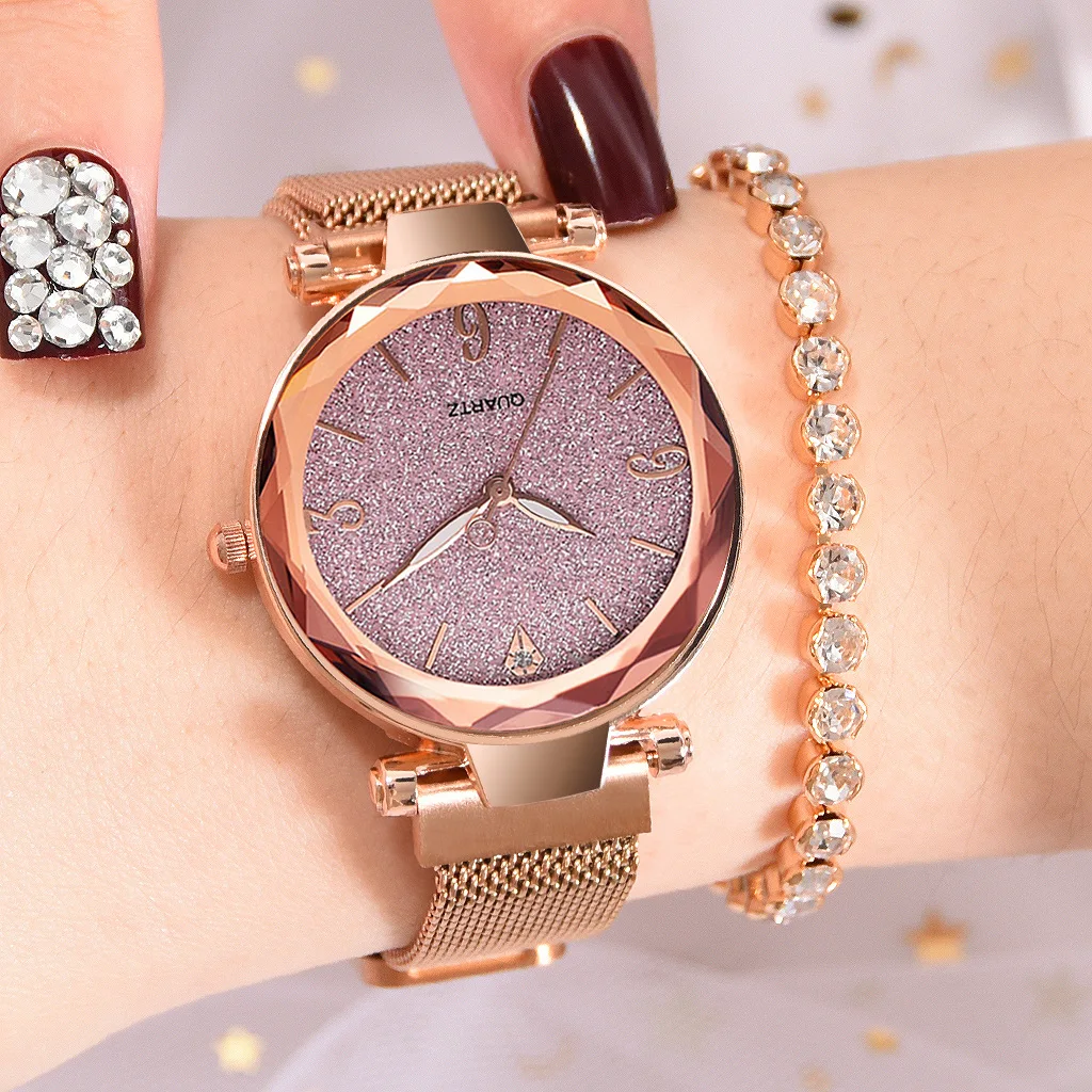 

Hot Sales-Delicacy Magnet Buckle Quartz Watch Women's Versatile Rose Gold Bordered Design Watch