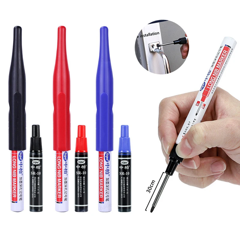 long nib markers paint marker pen markers pen permanent markers marker pens paint pen art marker pen art markers Haile Can add ink 20/30mm Deep Drill Hole Marker Long Nib Set Water proof Decoration Construction Woodworking Paint Markers Pens
