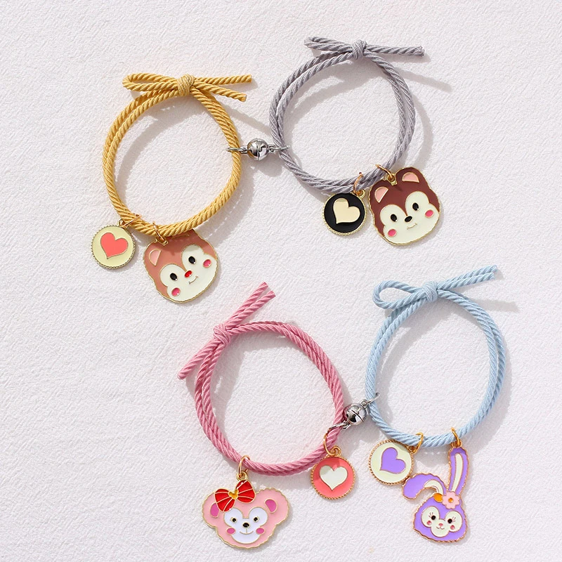 2pcs / Set Magnet Attracts Couple Bracelet Cute Cartoon Charm Jewelry Adjustable Elastic Rope Bracelets Lover Gift for Women Men