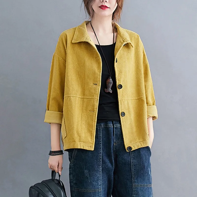 Corduroy casual jacket 2021 spring and autumn new art style retro solid