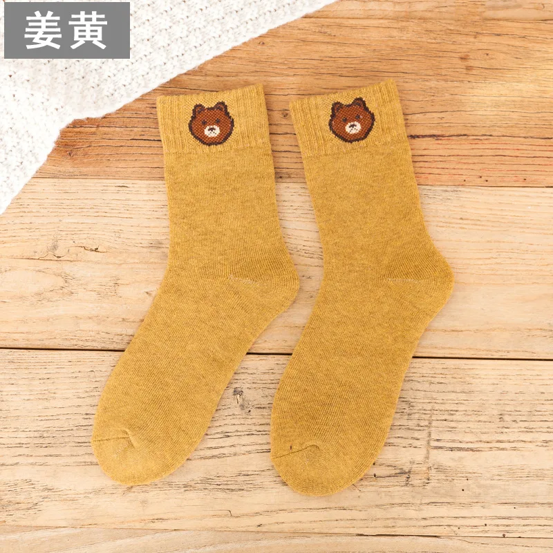 1 пара новых зимних толстых теплых шерстяных махровых женских носков винтажные рождественские однотонные носки с енотом подарок свободный размер милые носки - Цвет: A-07