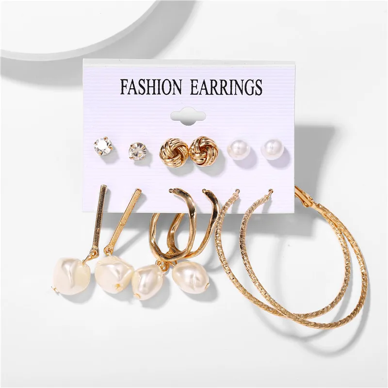 17KM Vintage Moon Pearl Stud Earrings Set For Women BOHO Tassel Geometric Heart Twist Earring New DIY Bohemian Jewelry