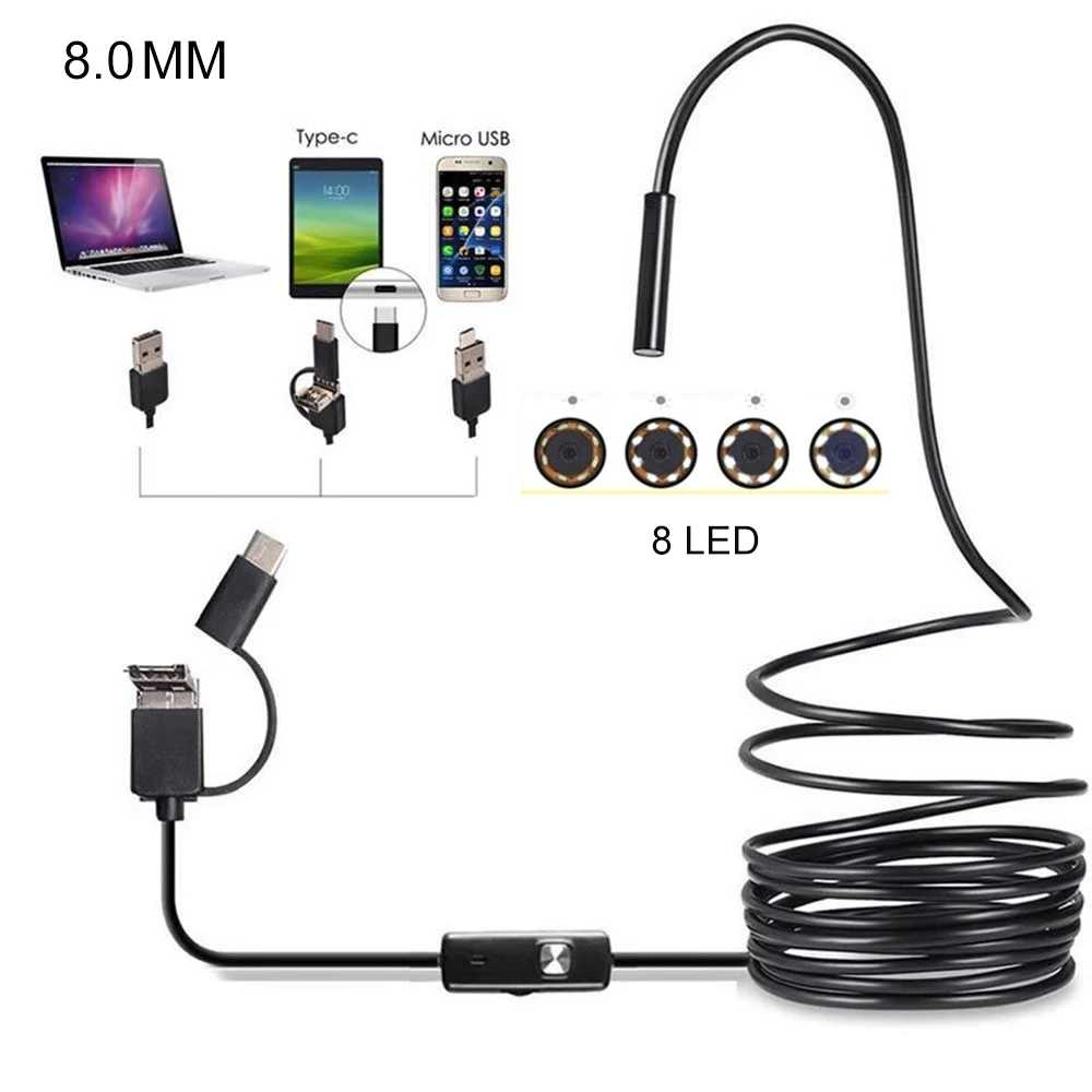 8 мм USB Камера 1080P HD IP68 Водонепроницаемый светодиодный Тип C мини-эндоскоп 5/10 м