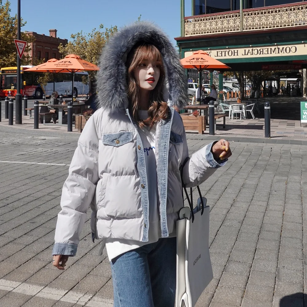 

Photo Shoot Sense of Design Cowboy Joint Short Cotton Overcoat 2019 Winter New Style Retro Large Fur Collar Cotton Coat Women's