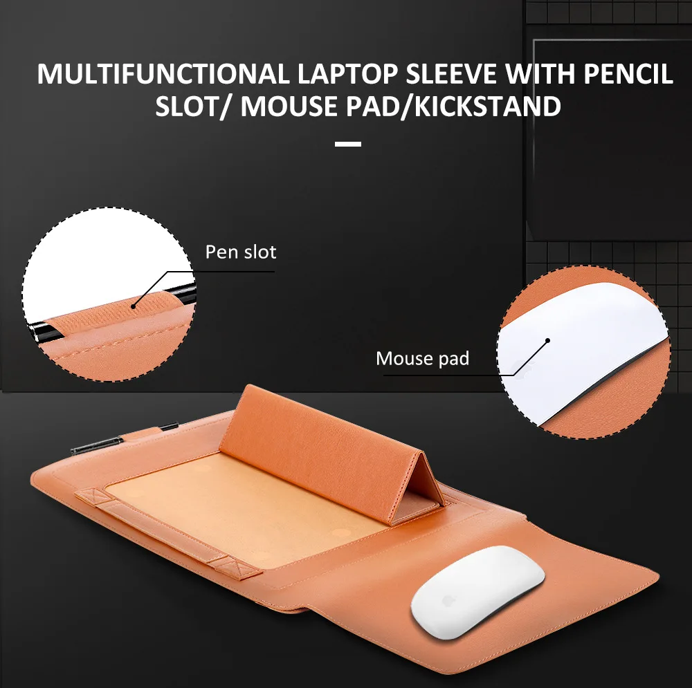 Laptop Sleeve Bag 4 in 1 Laptop Stand Case with Cable Strap & Mouse Pad Pouch for MacBook Air 13 Huawei Matebook 14 15 Cover