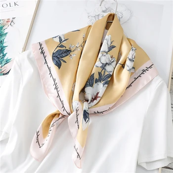 

Elegant Floral Scarf Silk Hair Band Women Neck Scarves Square Shawls Foulard Lady Hand Kerchief Print Head Wraps Bandana