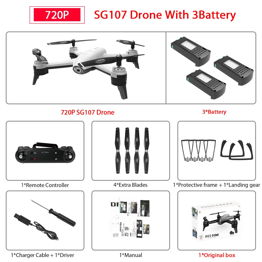 720P White SG106 3B SG106 WiFi FPV Радиоуправляемый Дрон с 720P или 1080P или 4K HD двойной камерой оптический поток воздушный видео Радиоуправляемый квадрокоптер для игрушек Детский Радиоуправляемый Дрон - Цвет: 720P White SG106 3B
