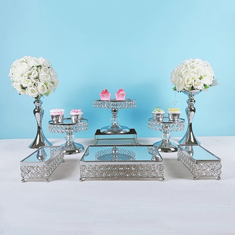 8pcs Metal Cake Stand Set Mirror Cupcake plate Wedding Party Display Tray