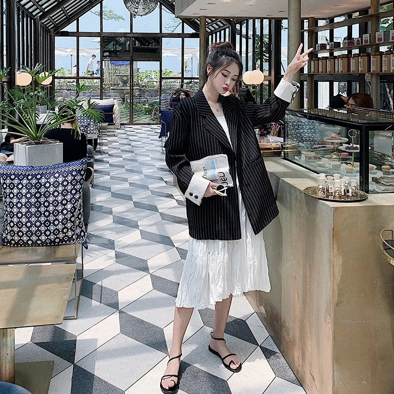 

Casual I Suit Women's Early Spring 2019 New Style Loose-Fit Versatile Mid-length Long Sleeve Suit Collar Cardigan Coat on