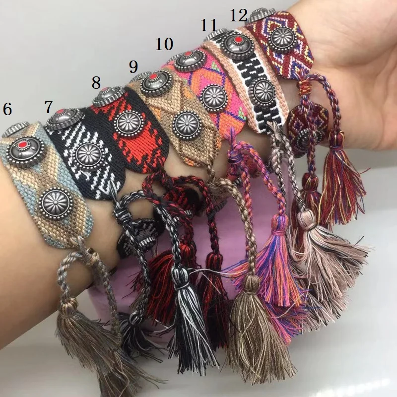 Цветной модный браслет для девочек, хлопковый браслет с вышивкой ногтей, браслет с кисточкой для мужчин и девушек, ювелирные изделия, регулируемый размер