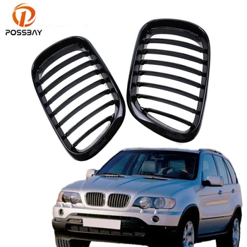 

POSSBAY 1 Pair Car Front Kidney Grill Grilles Paint Bright Black Car Styling for BMW X5 E53 2000 2001 2002 2003 Pre-facelift