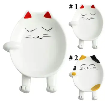 주방 만화 스푼 레스트 고양이 디자인 요리 도구, 세라믹 스푼 홀더, 주걱 홀더, 내열성 보관 선반