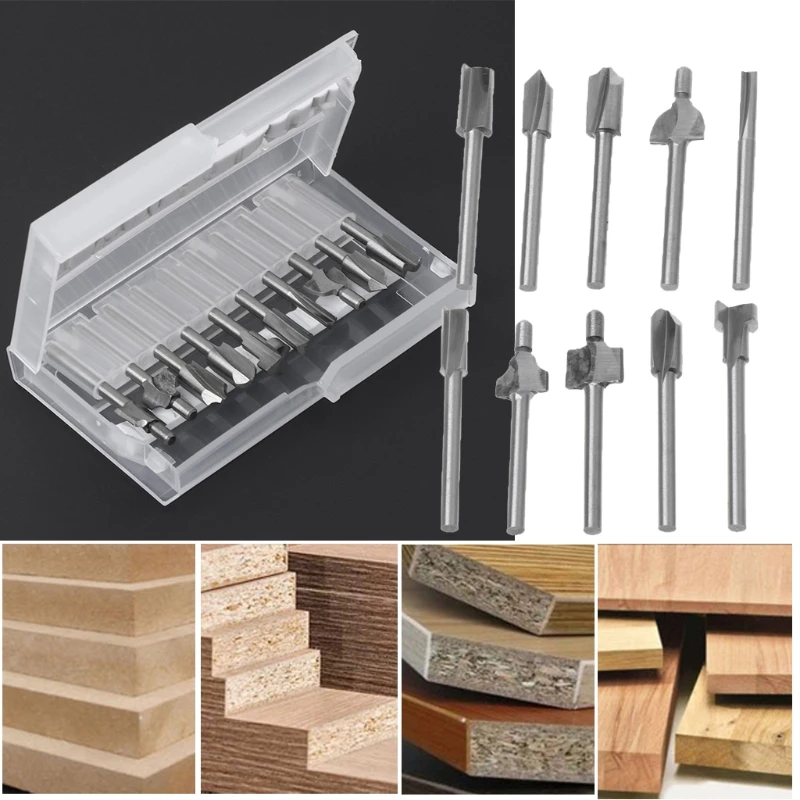 

10pcs HSS Router Wood Milling Cutter Bits Fits Rotary Tool Set 1/8" 3mm DIY Tool N1HF