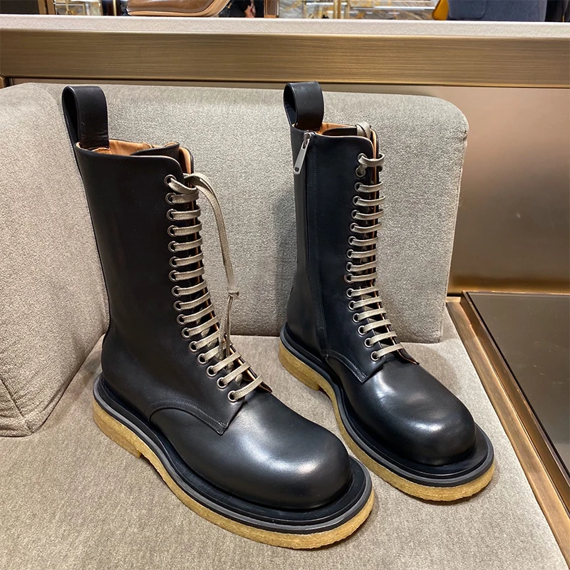 

European and American new thick bottom thick tie with Martin net red British wind side zipper knight boot woman