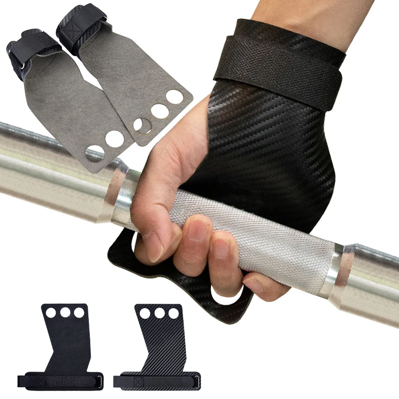 Weightlifting Gymnastic Carbon Grips Gym Exercise Fitness Weight Lifting Gloves 3 Hole Hand Grips Pullups Workout Palm weightlifting gloves hand grips