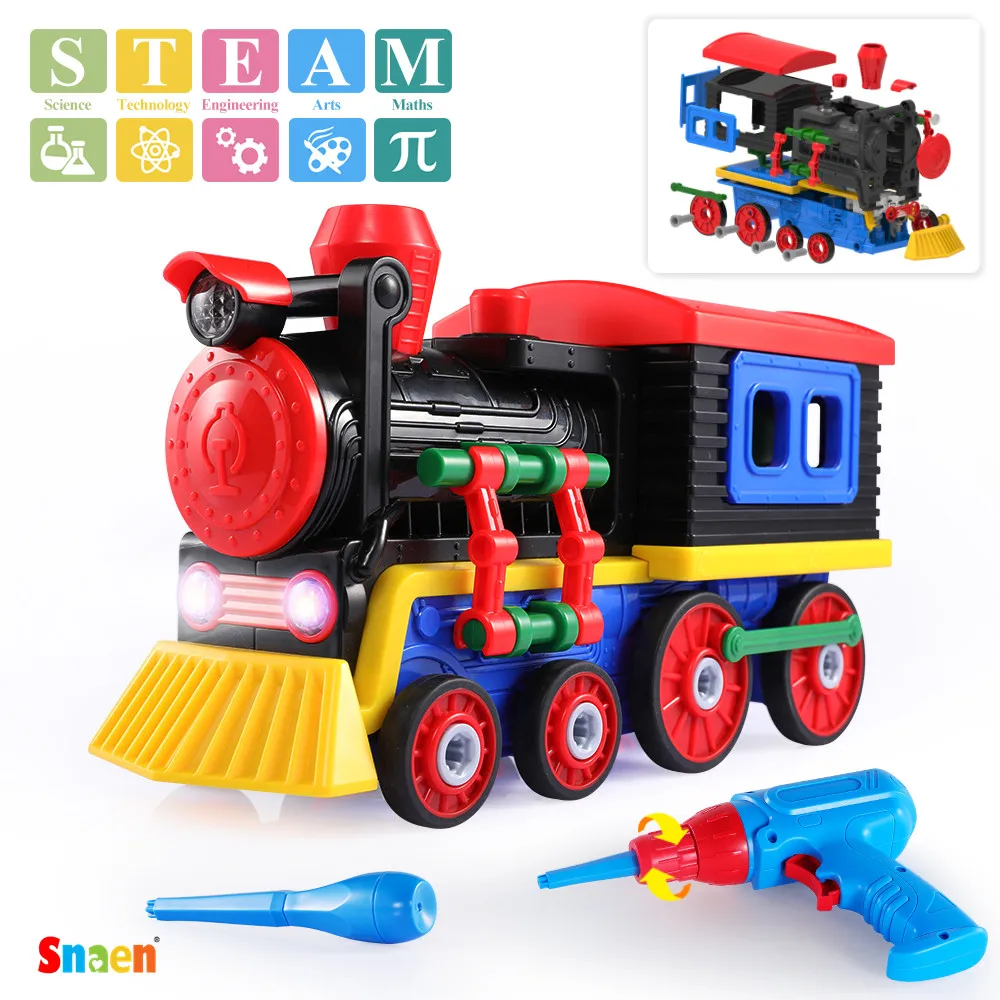 

Take Apart Toys Train Set, STEM Construction Toys Kit w/ Sounds & Lights, Educational Playset w/ Battery Powered Drill & Tools