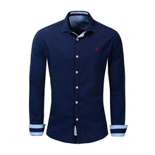 Мужская рубашка новая рубашка с длинным рукавом Повседневная вышитая рубашка однотонная хлопковая рубашка мужская рубашка