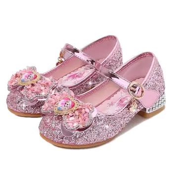 

Kids Glitter Leather Shoes Summer Sandals For Medium Big Girls Children Party Wedding Show Shoes High Heel Rhinestone Pendant