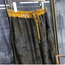 

2021 chinese style casual pants flower printing elastic waist vintage daliy loose style pants for woman girl