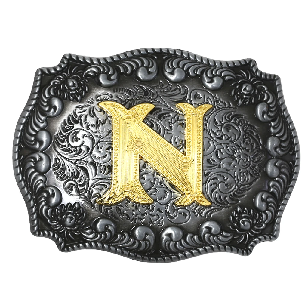 Fashion Vintage Golden Letter & Floral Initial Letters A-Z Mens Hip Hop Cowboy Waist Belt Buckle Indian Metal Customized Buckle brown belt