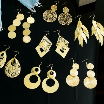 

2020 New Vintage Long Tassel Gold Silve Earrings For Women Bohemian Hollow-out Leaf Irregular Earrings For Women Fashion Jewelry