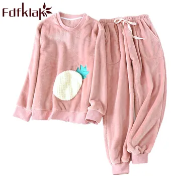 

New Flannel Pyjama Winter Night Suit For Women Sleepwear Home Suit Female Pijama Mujer Pink Home Clothes For Women Fdfklak