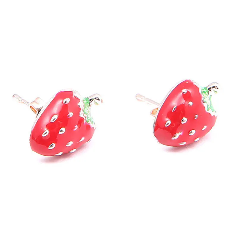 2022 Cute Tiny Sweet Red Strawberry Earrings For Women Girls Korean Fashion Gold Small Enamel Fruit Stud Earring Simple Jewelry | Украшения