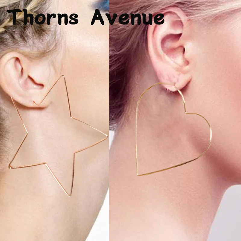 

New Fashion Sliver Gold Color Star Heart Shape Boho Big Ring Errings Circle Weddng Large Hoop Earrings For Women Party Jewelry