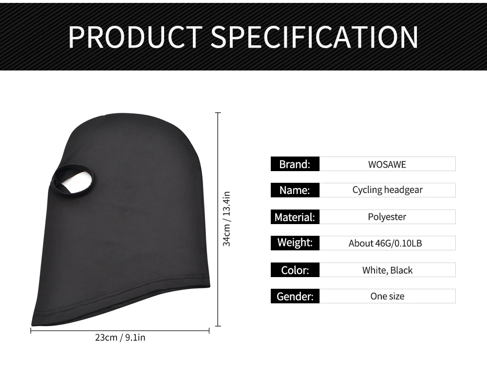 WOSAWE Motorcycle Balaclava Full Face Cover Mask Breathable Three 2 Hole CS Motocross Helmets Beanie Face Masks Black White