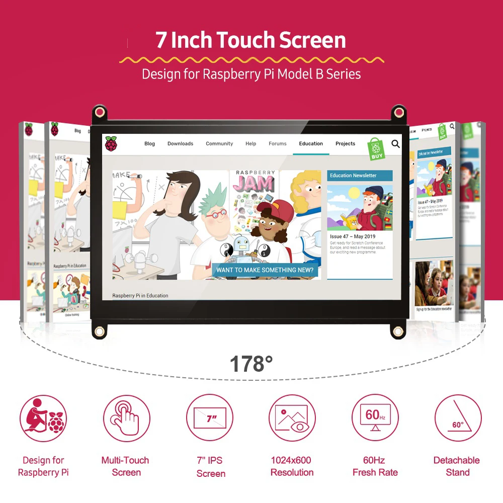 US $69.99 UPERFECT Raspberry Pi Touchscreen Monitor 7 Protable Display IPS 1024x600 Builtin Dual Speakers for RaspberryPi 4 3 2