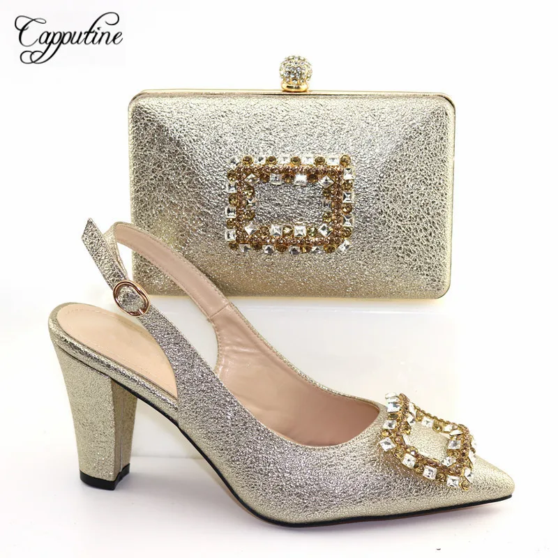 Capputine модный, элегантный, Кристальный Итальянская обувь с сумки в комплекте, Размер 38–43 высокое качество в африканском стиле; обувь для вечеринок; комплект из туфель и сумочки, вечерние