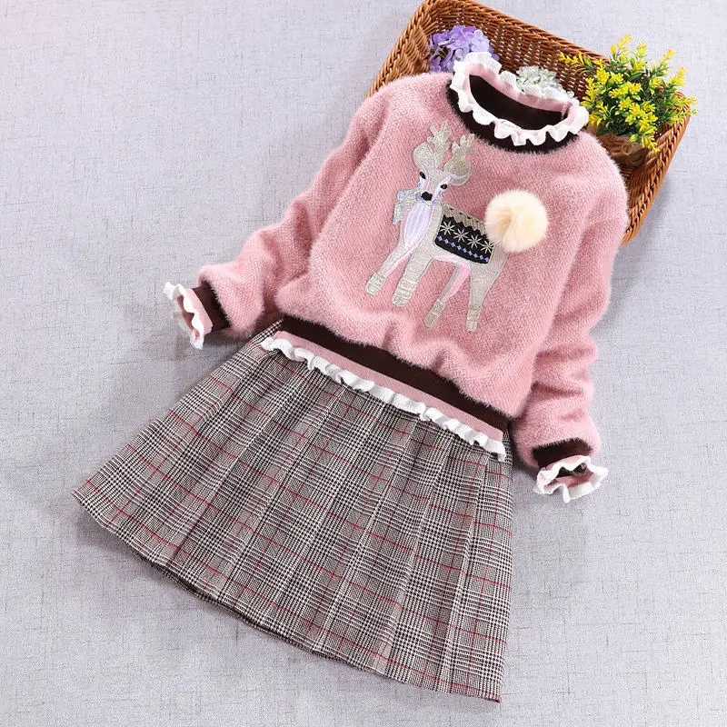 

2019 New Style New Year Horse Mink Cashmere Two Pieces Dress Christmas Big Boy Cartoon Thick plus Velvet Sweater Dress Batch