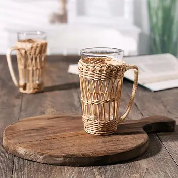 

1pc Bottle Sleeve Cup Sleeve Heat-Resistant Rattan Weaving Sleeve Handle Sleeve Cudest Cover Kitchen Tool
