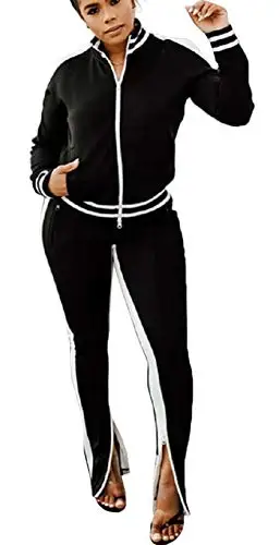 

Jogging Suits For Women Sweat Suits Set Zipper Hoodies Sweatshirt Wide Leg Slit Pants Tracksuit Set
