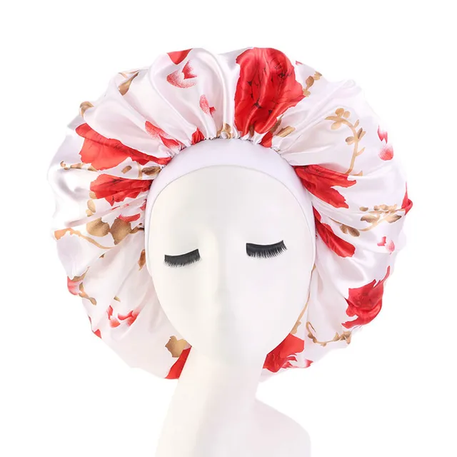 Large Print Satin Silky Bonnet Sleep Cap Width Elastic Band for Women Solid Color Head Wrap Lady Hair Accessories Wholesale style2
