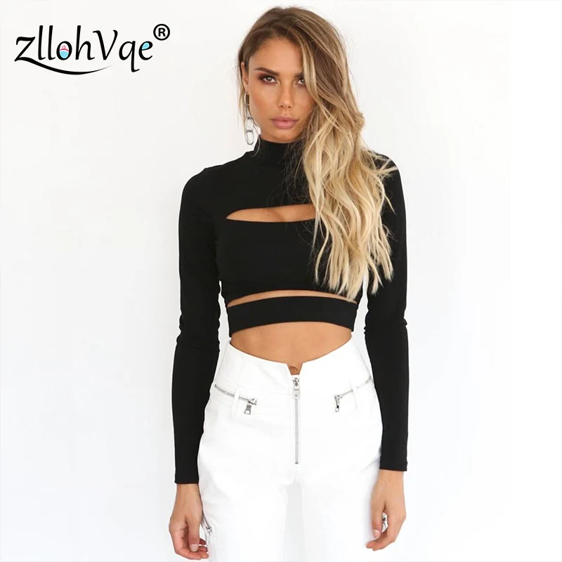 ZllohVqe 2020 Sexy Hollow Long Sleeve Turtleneck Ladies Top