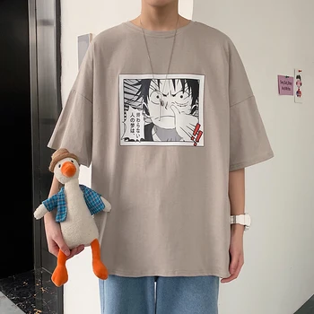 

japanese anime t shirts ONE PIECE Monkey D. Luffy printed top tees mens summer clothes Streetwear for teenagers loose fit tshirt
