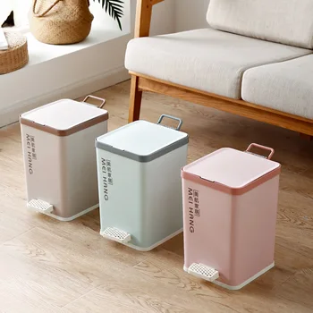 

Portable Trash Bin Kitchen Garbage Can Pedal Opening Plastic Rectangle Waste Bin Bucket Recycle Bin Corner Space Saving Dustbin