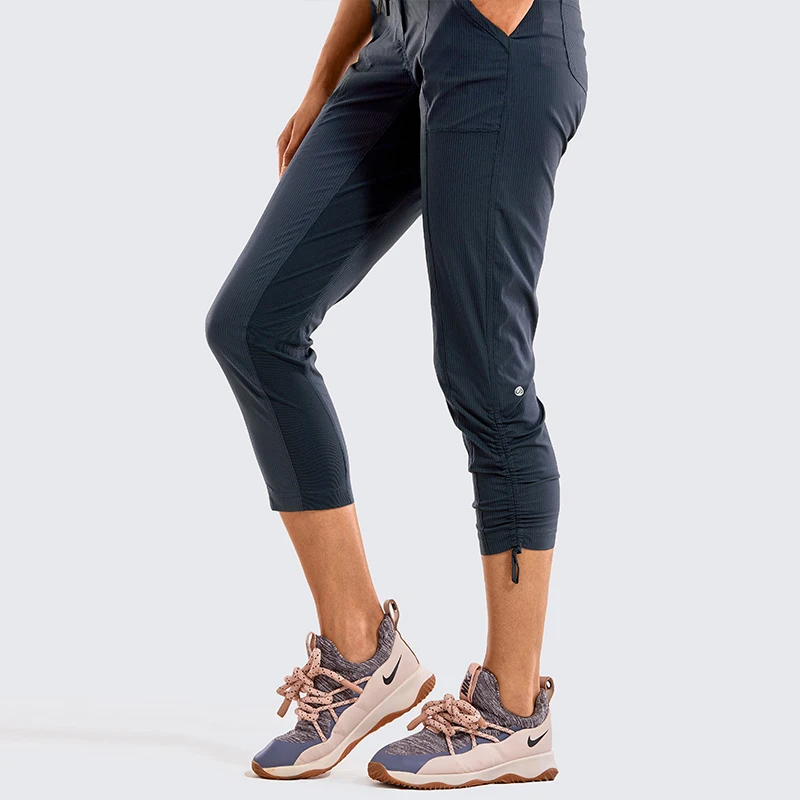 

CRZ YOGA Women Go to Stuido Drawstring Striped Track Pants Capri Woven Joggers Outdoor Cargo Hiking Pants -25 inches