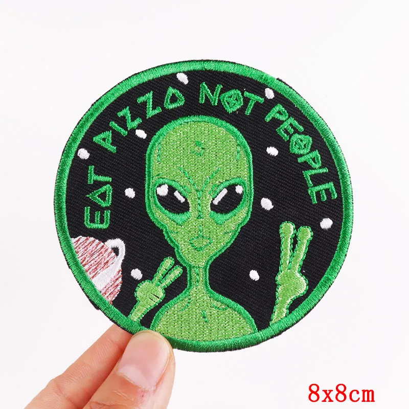 Prajna Alien Embroidered Patches On Clothes DIY Space UFO Applique Clothing Thermoadhesive Patches for Clothing Stickers Badges 