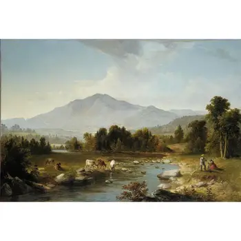 

2 Hand Painted Art Paintings by Teachers - High Point Shandaken Mountains cowherd landscape Asher Brown Durand - Oil on Canvas
