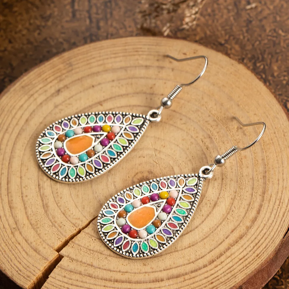 Ethnic Big Long Water Drop Earrings for Women Bohemian Vintage Metal Colorful Flowers Wedding Statement Earring Indian Jewelry (20)